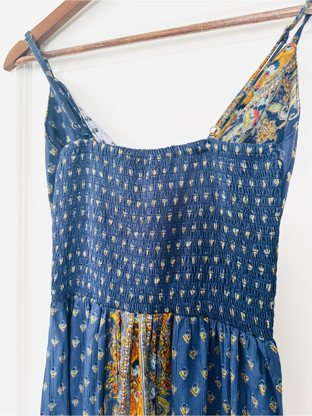 Angie Navy Paisley Border Print Maxi Dress | Boho Festival Cottagecore - Picture 6 of 6